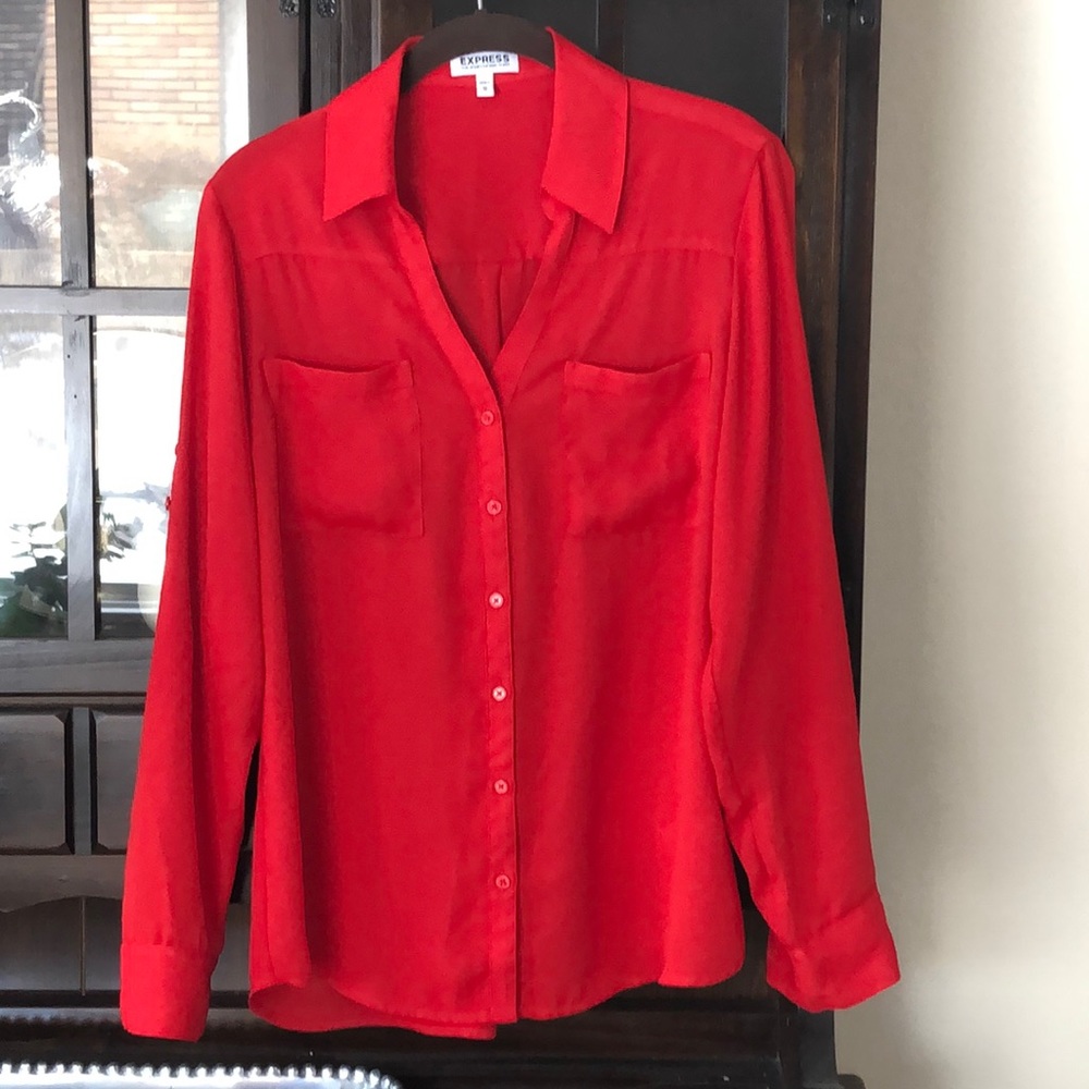 Express Red Chiffon Portofino Shirt